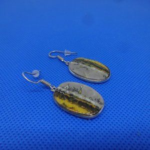 Natural "BUMBLE BEE JASPER" Handmade Sterling Dangle Earrings #35